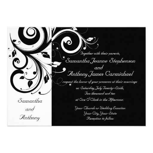 Black + White Reverse Swirl Wedding Invitations