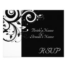 Black +White Reverse Swirl Wedding Matching RSVP Personalized Invites
