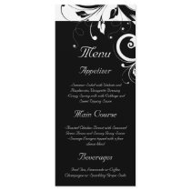Black + White Reverse Swirl Wedding Menu Rack Card Template