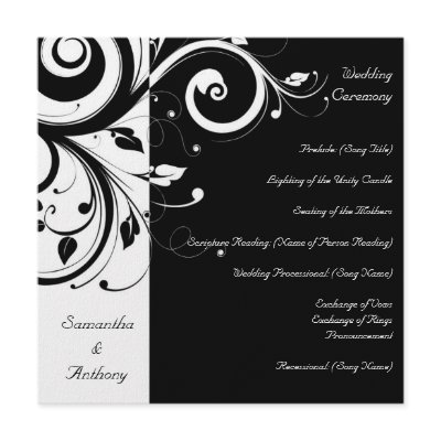 Black + White Reverse Swirl Wedding Program Personalized Announcement by CustomInvites