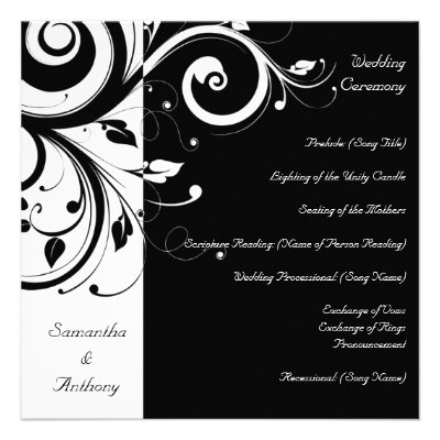 Black + White Reverse Swirl Wedding Program Personalized Announcement