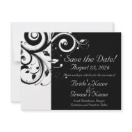Black +White Reverse Swirl Wedding Save the Date invitation