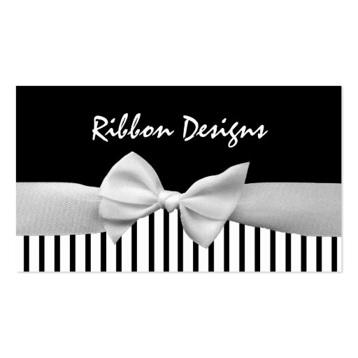 Black & white ribbon bow and stripes business cards