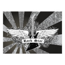 Black white Rock star electric guitar wings Invitations
