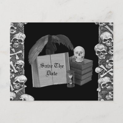 Black & White Romance Skull Spellbook Wedding Post Card