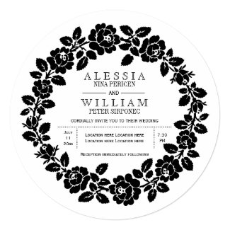 Black white rose wreath contemporary wedding