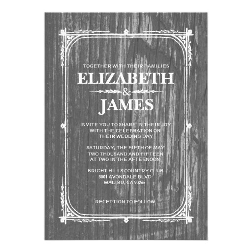 Black & White Rustic Barn Wood Wedding Invitations