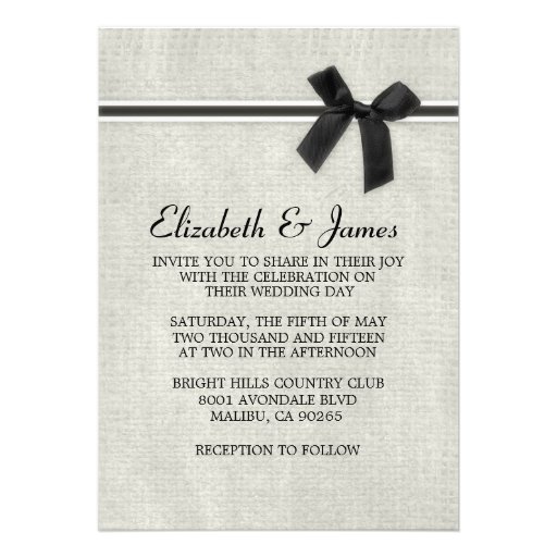 Black & White Rustic Burlap Wedding Invitations