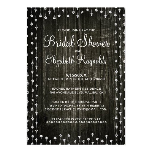 Black White Rustic Country Bridal Shower Invites