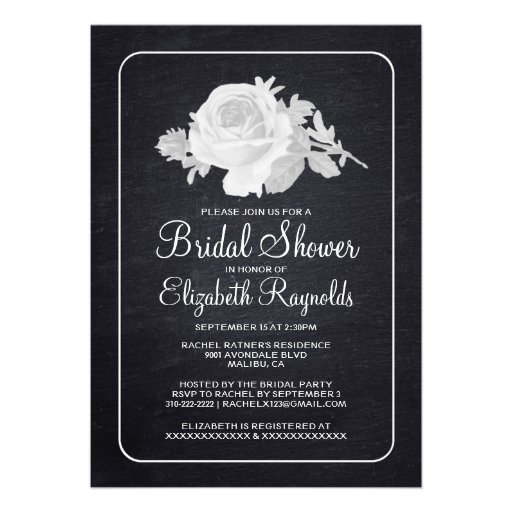 Black White Rustic Floral Bridal Shower Invitation