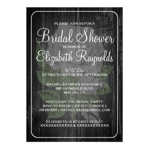 Black White Rustic Floral Bridal Shower Invites