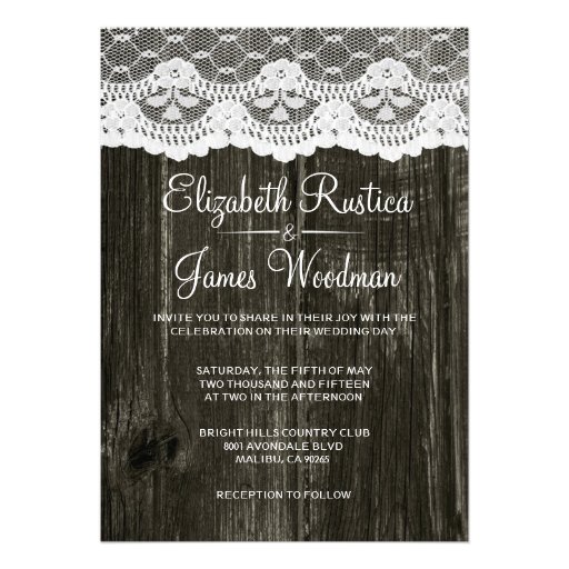 Black White Rustic Lace Wood Wedding Invitations