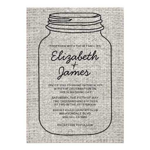 Black White Rustic Mason Jar Wedding Invitations