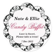 Black & White Scallop Damask Candy Buffet Sticker
