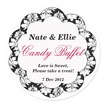 Paper Bags  Candy Buffet on Black   White Scallop Damask Candy Buffet Sticker From Zazzle Com