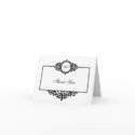 Black white scroll frame monogram thank you note card
