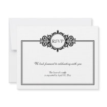 Black white scroll Victorian wedding rsvp response Announcement
