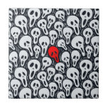 Black & White Sculls Pattern Touch Of Red Ceramic Tiles