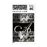 BLACK & WHITE SILK DAMASK CLOTH MONOGRAM STAMP