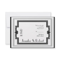 Black White Silver Art Deco Frame Response Card Custom Announcements