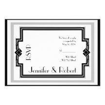 Black White Silver Art Deco Frame Response Card Custom Announcements