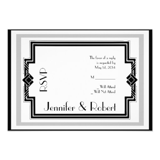 Black White Silver Art Deco Frame Response Card Custom Announcements