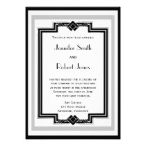 Black White Silver Art Deco Frame Wedding Invites