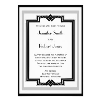 Black White Silver Art Deco Frame Wedding Invites