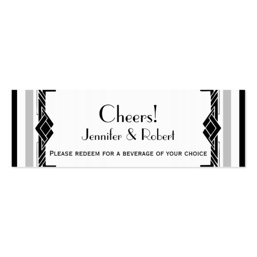 Black White Silver Art Deco Wedding Drink Tickets Business Card Template (front side)