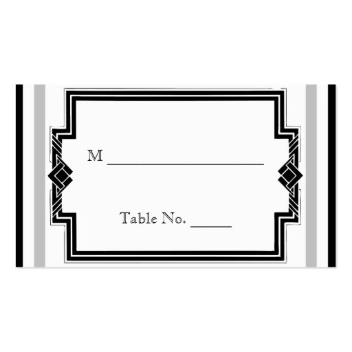 Black White Silver Art Deco Wedding Place Cards Business Cards (front side)