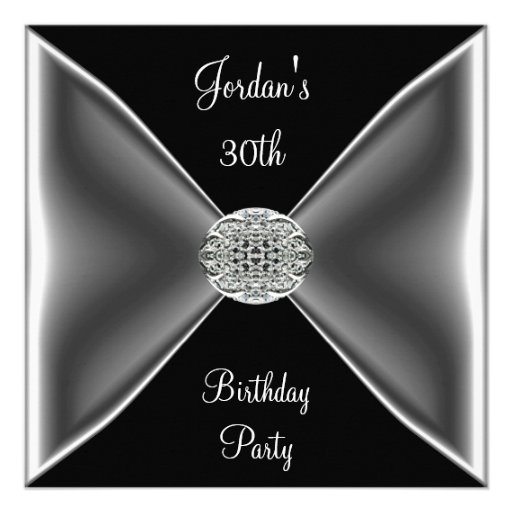 Black & White Silver Jewel 30th Birthday Party 5.25" Square Invitation