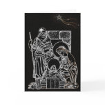 black white silver nativity greeting card