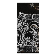 black white silver nativity invitation tall
