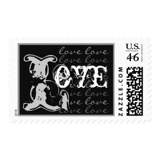Black White Silver Vintage LOVE Wedding L231 Stamp