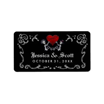 Black White Skeleton & Heart Wedding Names & Date Address Label by juliea2010 at Zazzle