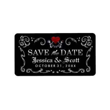 Black White Skeleton & Heart Wedding Save The Date Address Label by juliea2010 at Zazzle