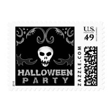 Black & White Skull Halloween Party Postage Stamp