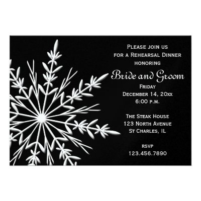 Black & White Snowflake Wedding Rehearsal Dinner Custom Invites