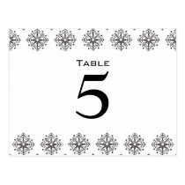 Black   white snowflakes wedding table number postcard