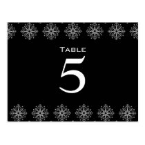 Black   white snowflakes wedding table number postcard