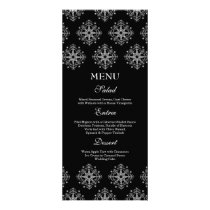 Black   white snowflakes winter wedding food menu custom rack card