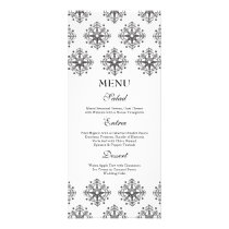 Black   white snowflakes winter wedding food menu personalized rack card