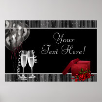 Black White Sparkles Champagne Party Banner