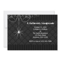 Black & White Spider Damask Halloween Invitations