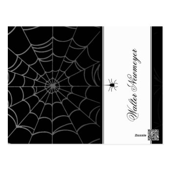 Black White Spider Web Add Name Folding Place Card Postcard by juliea2010 at Zazzle
