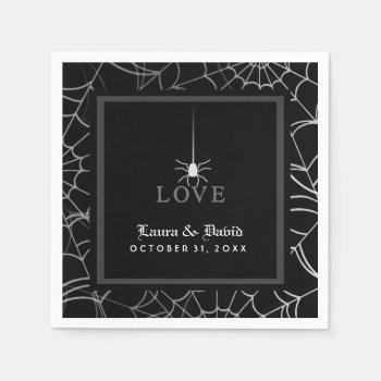 Black & White Spider Web Love Halloween Wedding Standard Cocktail Napkin by juliea2010 at Zazzle