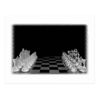 Black & White Spooky Glass Chess Board Game Postcard