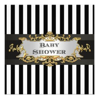 Black White Stripe Baby Shower Custom Invites