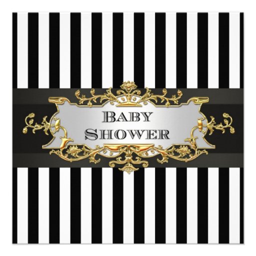 Black White Stripe Baby Shower Custom Invites