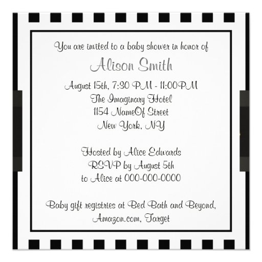 Black White Stripe Baby Shower Custom Invites